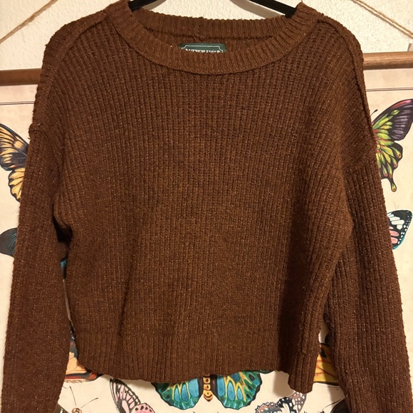 American Eagle Wool Blend Knit Cropped Sweater Women's Size Medium in Brown - Picture 1 of 6